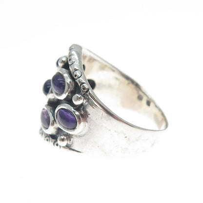 925 Sterling Silver Vintage Real Amethyst Modernist Oxidized Ring Size 9