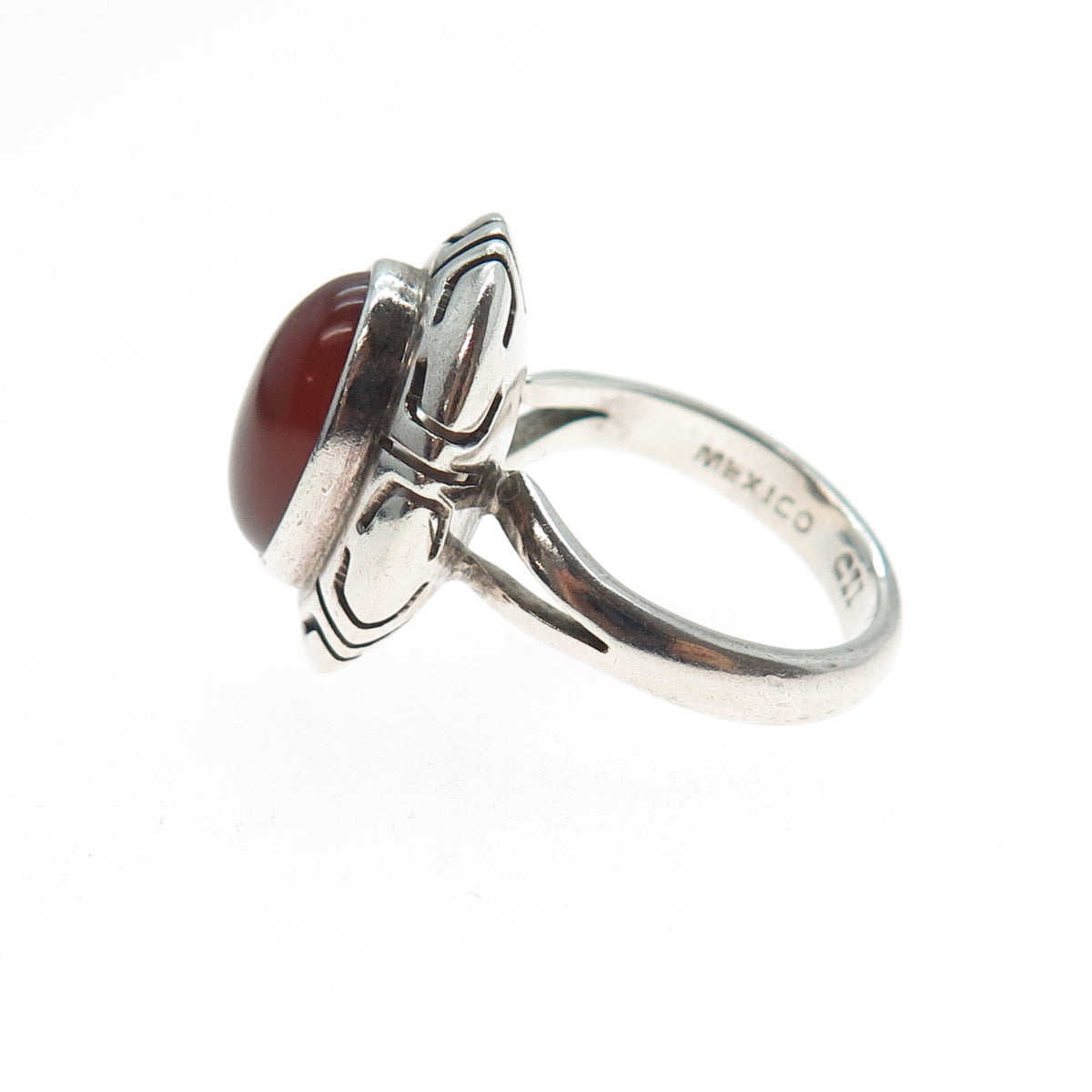 925 Sterling Silver Vintage CII Mexico Real Carnelian Tribal Ring Size 6.25