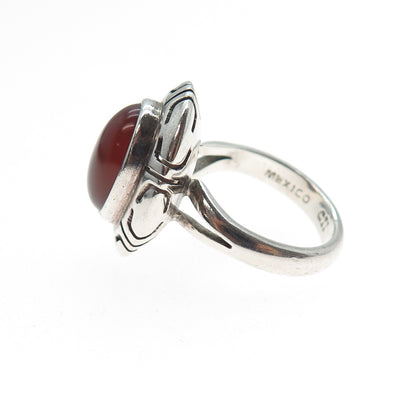 925 Sterling Silver Vintage CII Mexico Real Carnelian Tribal Ring Size 6.25