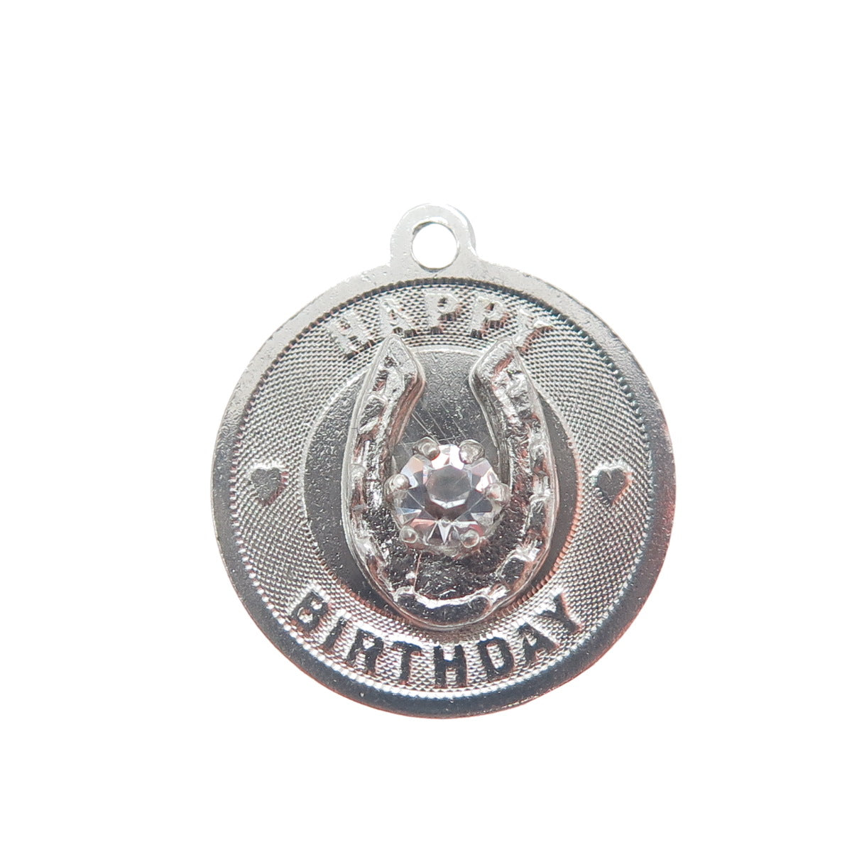 JEANOR 925 Sterling Silver Vintage Rhinestone Happy Birthday Charm Pendant