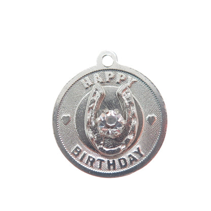JEANOR 925 Sterling Silver Vintage Rhinestone Happy Birthday Charm Pendant