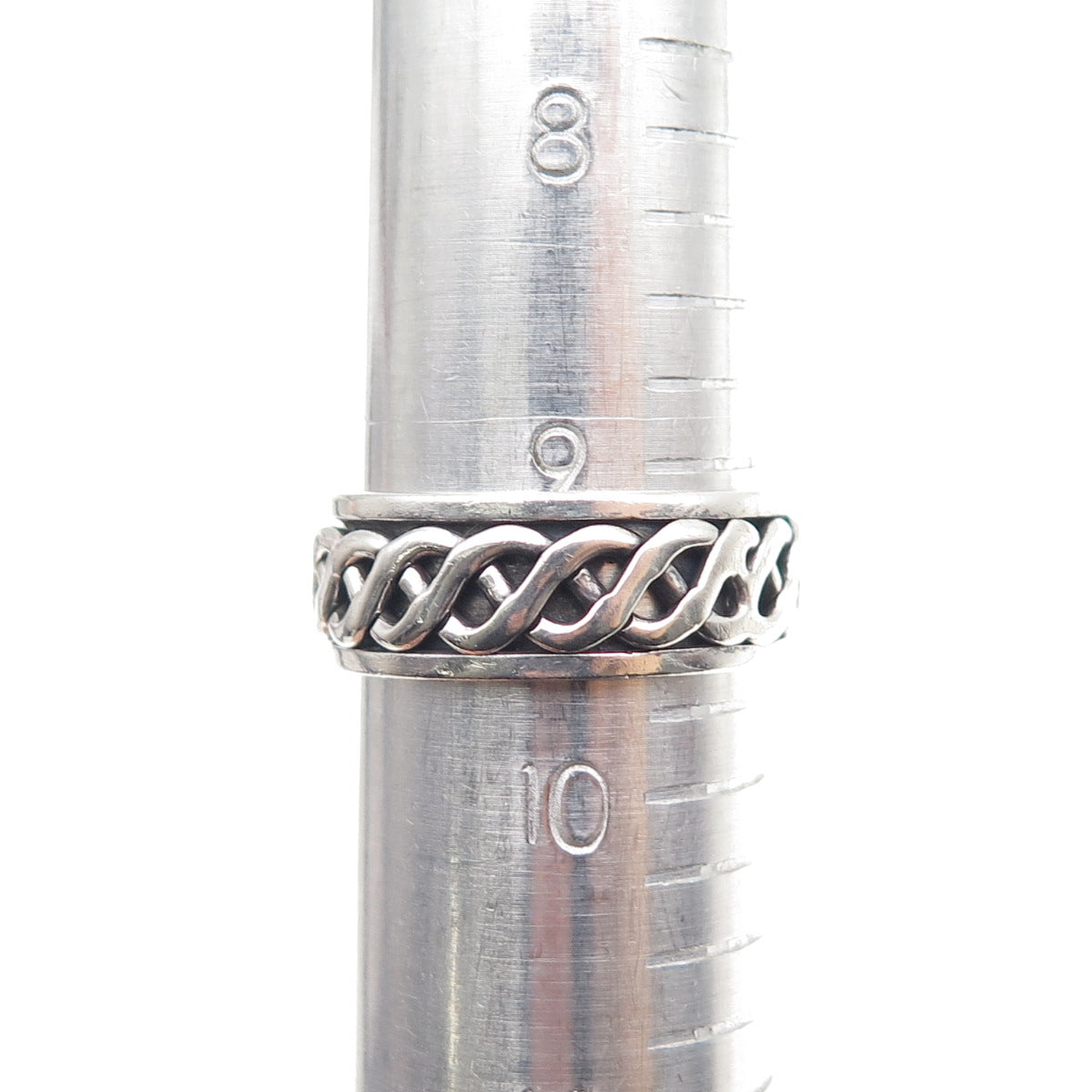 925 Sterling Silver Vintage Braided Oxidized Rotating Band Ring Size 9.75