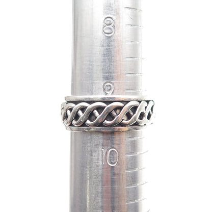 925 Sterling Silver Vintage Braided Oxidized Rotating Band Ring Size 9.75