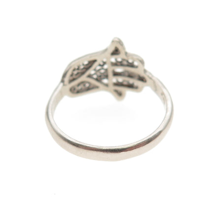 925 Sterling Silver Vintage Hamsa Amulet Filigree Oxidized Ring Size 8.25