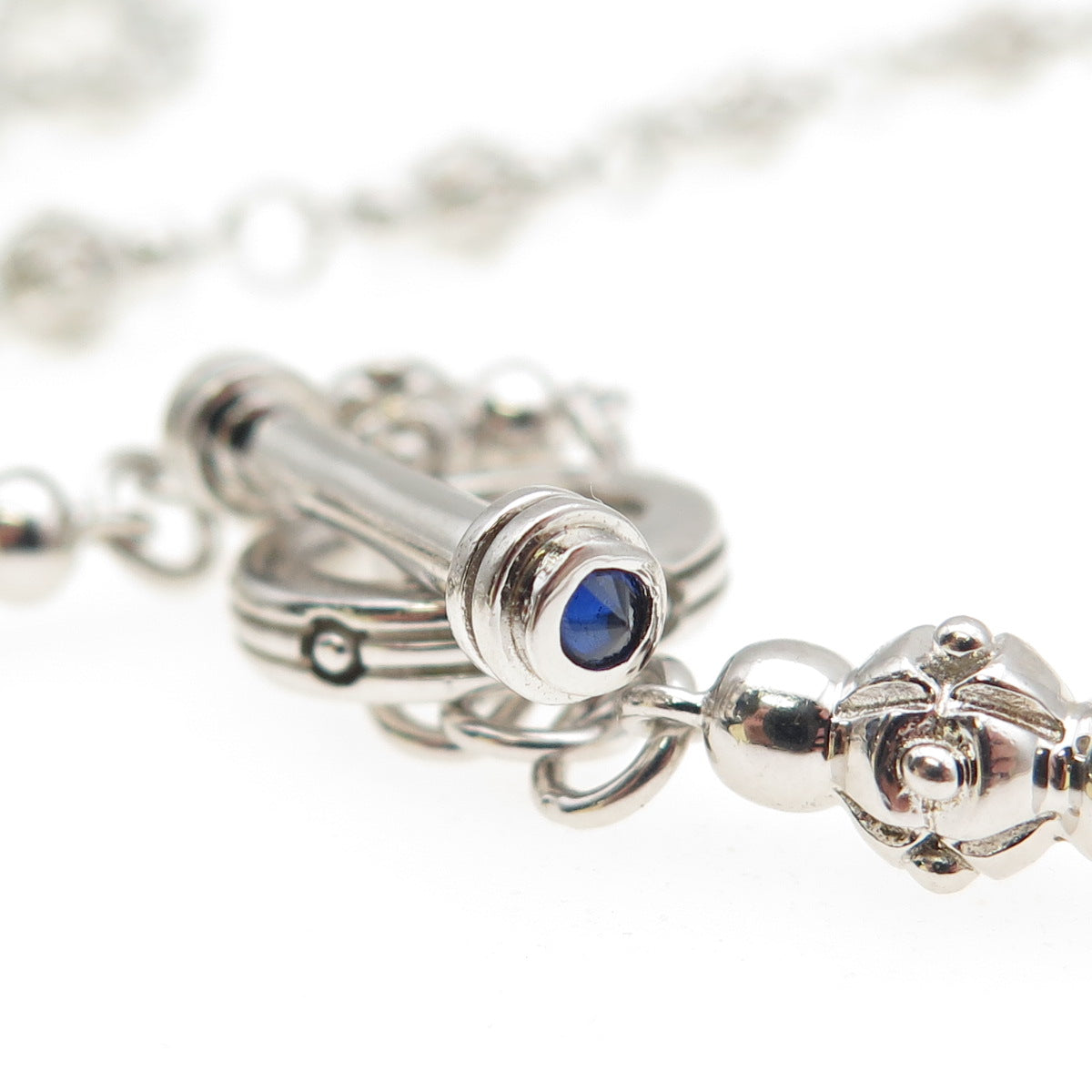 JOLUSA 925 Sterling Silver Real Sapphire Anchor Beaded Chain Necklace 24"