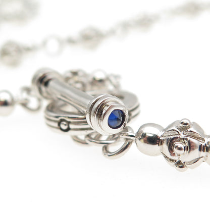 JOLUSA 925 Sterling Silver Real Sapphire Anchor Beaded Chain Necklace 24"