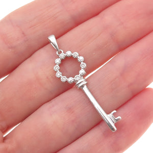 925 Sterling Silver Real Round-Cut Diamond Circle of Life Key Charm Pendant