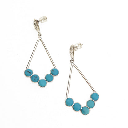 FD Felicia Design 925 Sterling Silver Real Turquoise Floral Dangle Earrings