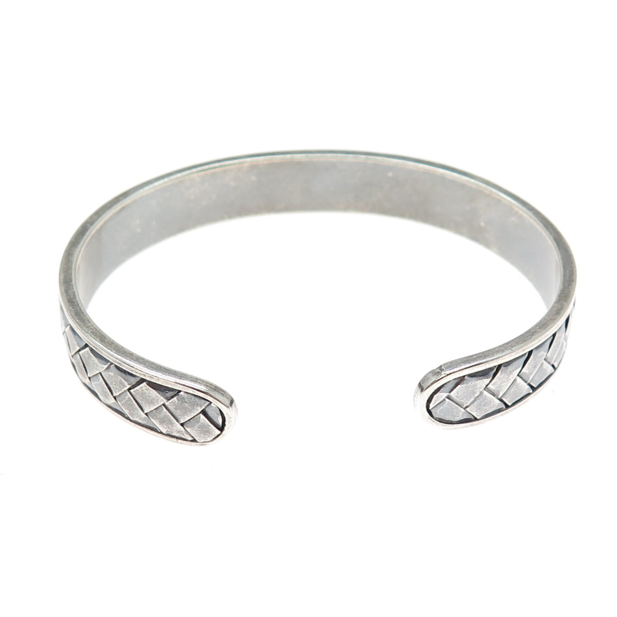 925 Sterling Silver Vintage Woven Oxidized Adjustable Cuff Bracelet 6.75"