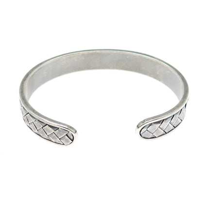925 Sterling Silver Vintage Woven Oxidized Adjustable Cuff Bracelet 6.75"