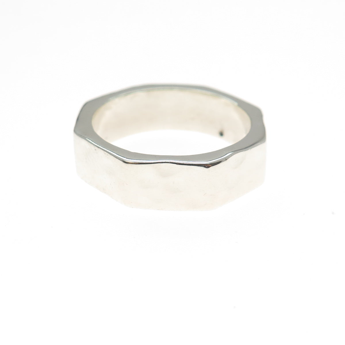 925 Sterling Silver Vintage Modernist Hammered Band Ring Size 9.25