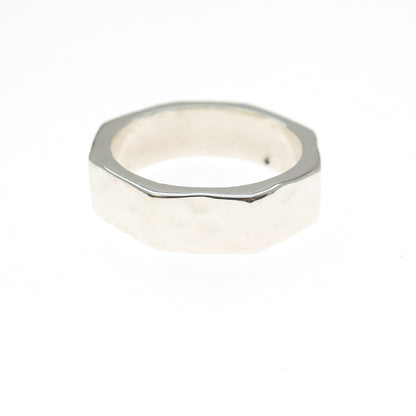 925 Sterling Silver Vintage Modernist Hammered Band Ring Size 9.25