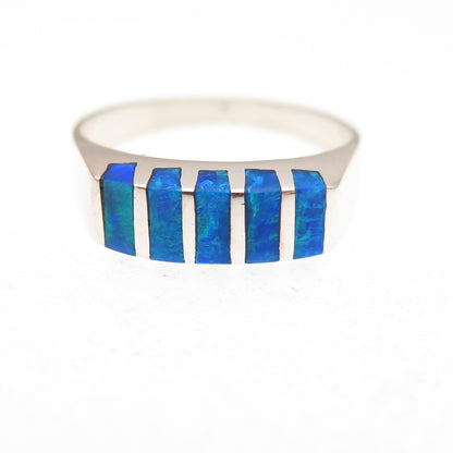 925 Sterling Silver Vintage Real Opal Modernist Ring Size 6