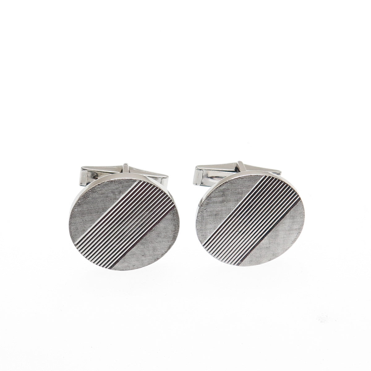 925 Sterling Silver Vintage Ribbed Round Cufflinks