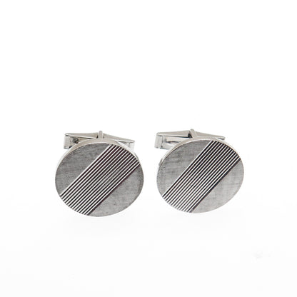 925 Sterling Silver Vintage Ribbed Round Cufflinks