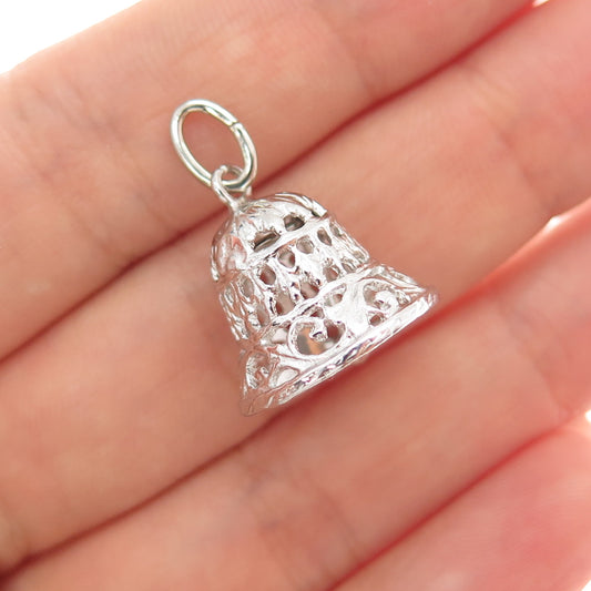 BEAU 925 Sterling Silver Vintage Bell Minimalist 3D Charm Pendant