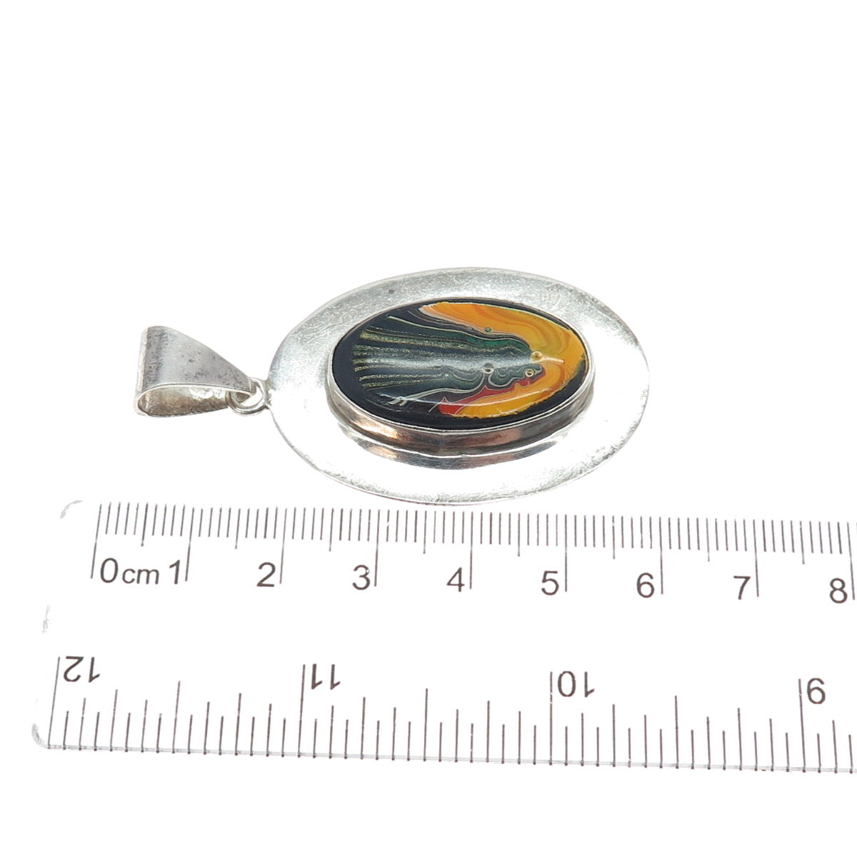 925 Sterling Silver Vintage Enamel Modernist Charm Pendant