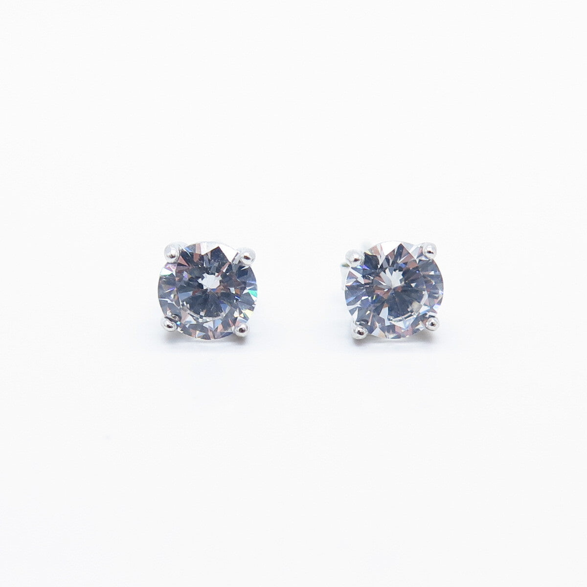 925 Sterling Silver Round-Cut C Z Stud Earrings