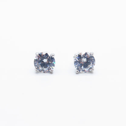 925 Sterling Silver Round-Cut C Z Stud Earrings