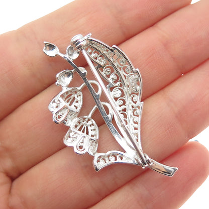 835 Silver Vintage Germany Bluebell Flower Filigree Pin Brooch