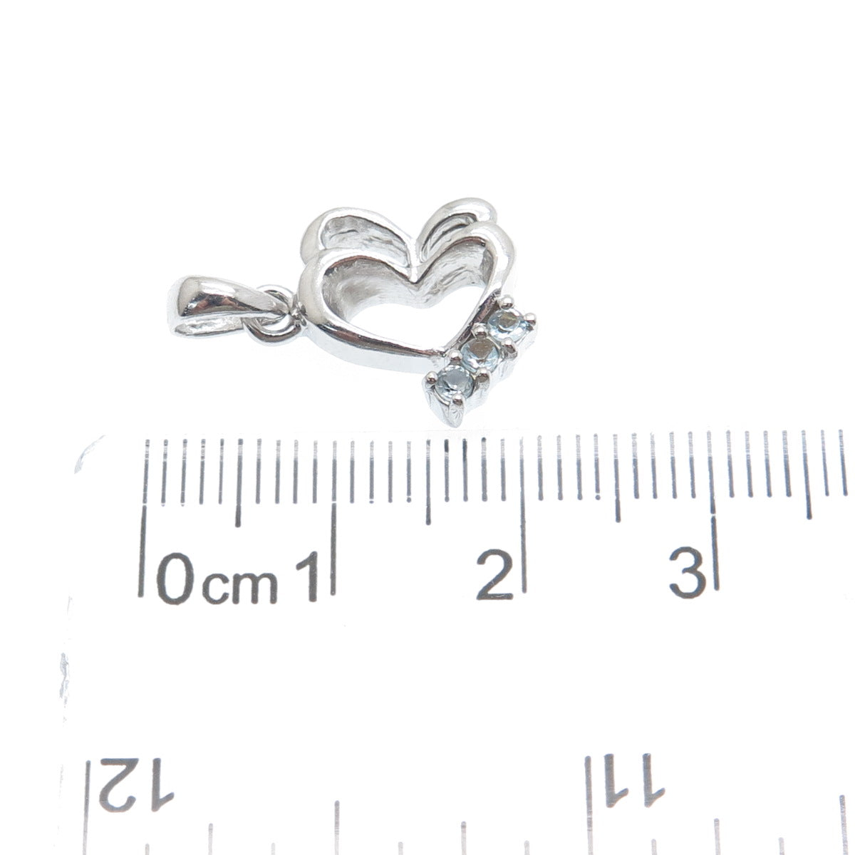 925 Sterling Silver Vintage Real Blue Topaz Double Heart Minimalist Pendant