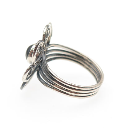 925 Sterling Silver Vintage Real Rhodolite Swirl Flower Oxidized Ring Size 8.25