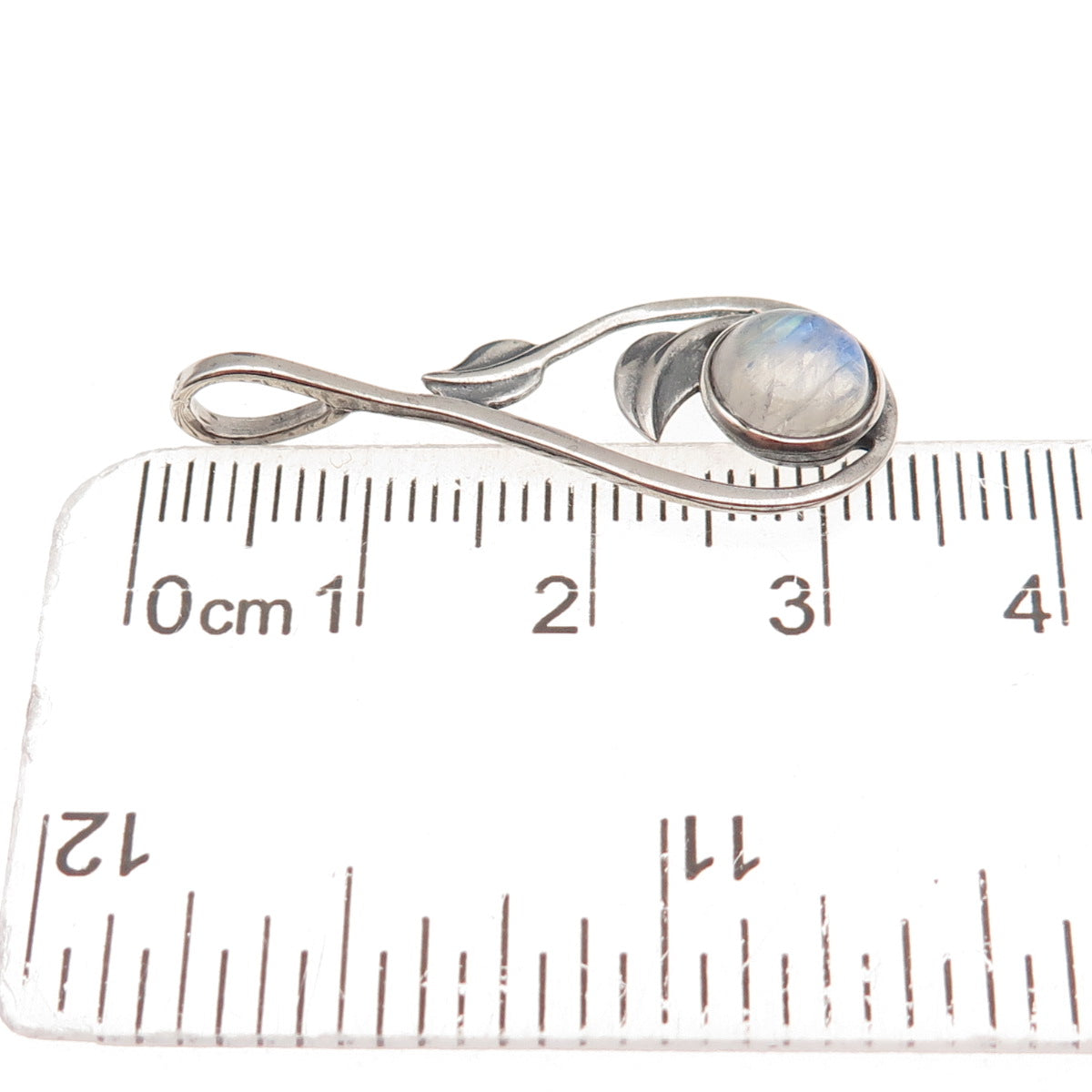 925 Sterling Silver Vintage Real Moonstone Floral Oxidized Charm Pendant