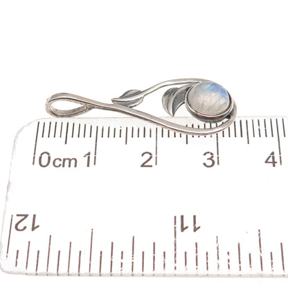 925 Sterling Silver Vintage Real Moonstone Floral Oxidized Charm Pendant