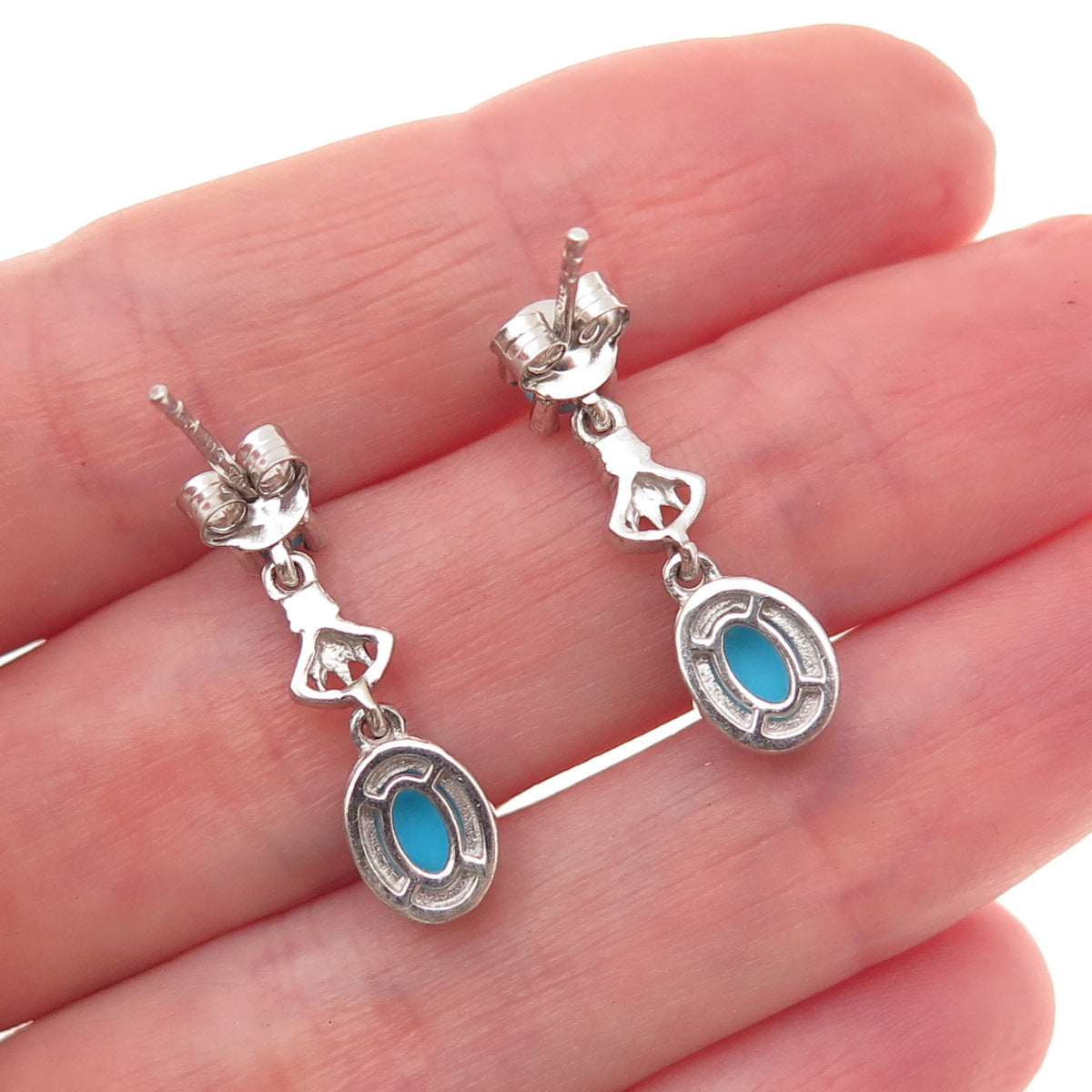 Chuck Clemency Sterling Silver Real Sleeping Beauty Turquoise Dangle Earrings
