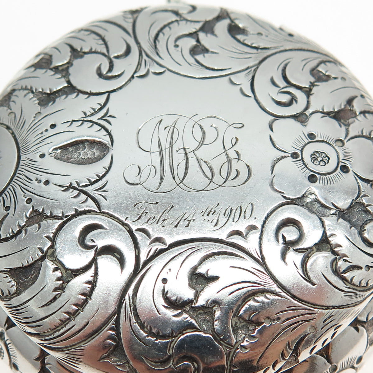 METALLURGIC ART Sterling Silver Antique Art Deco Engraved Floral Jewelry Box #64