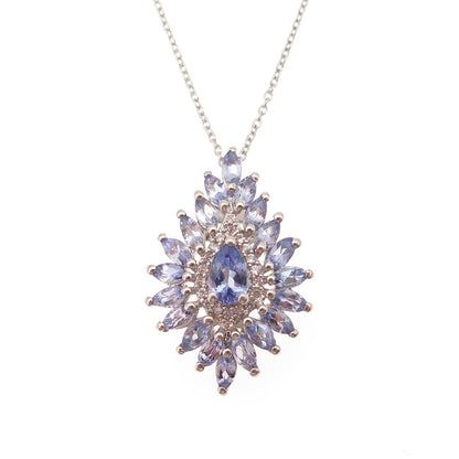 Chuck Clemency 925 Sterling Silver Real Tanzanite White Topaz Chain Necklace 20"