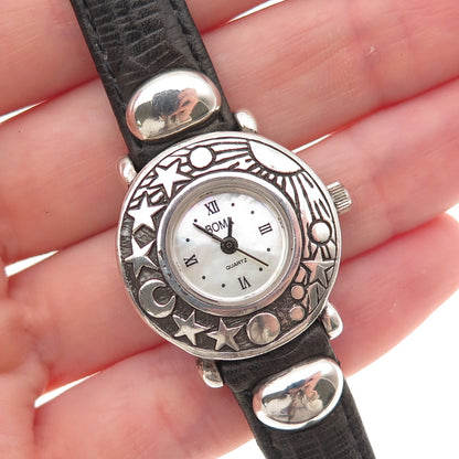 Boma 925 Sterling Silver Vintage Real MOP Celestial Quartz Watch 6.25"