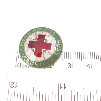 Art's Elegance 925 Sterling Antique WWII Enamel American Red Cross Volunteer Pin