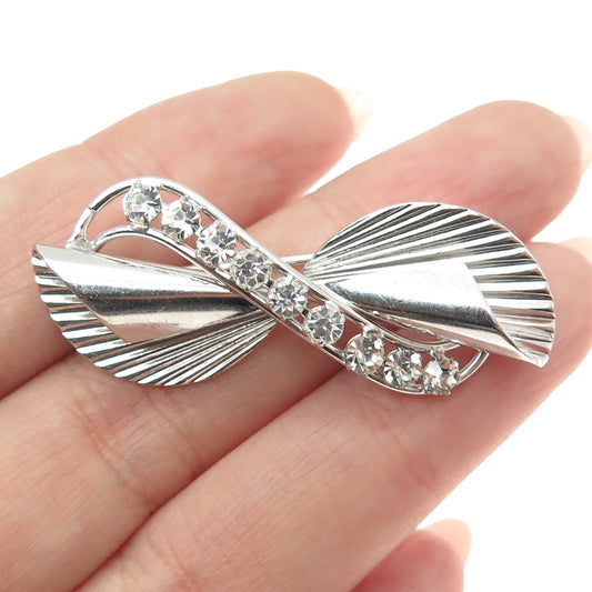 CARL ART 925 Sterling Silver Antique Art Deco Rhinestone Infinity Bow Pin Brooch