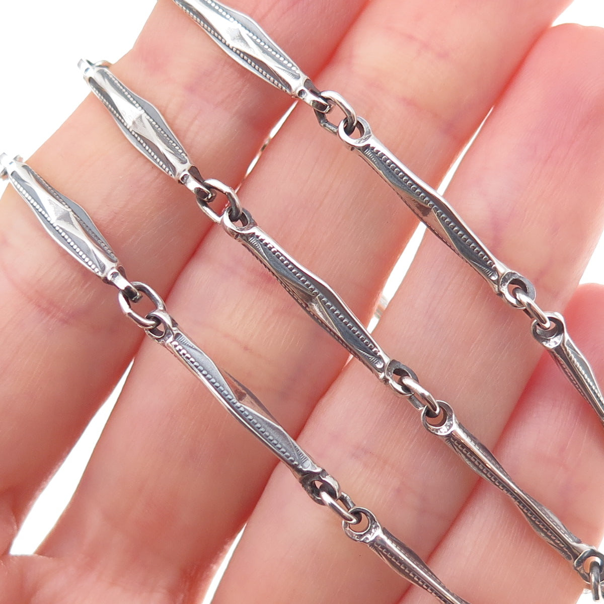 925 Sterling Silver Vintage Oxidized Bar Chain Necklace 18"