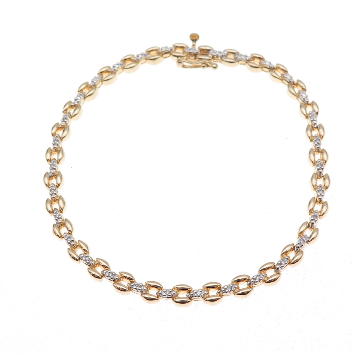 Heng Ngai 925 Sterling Silver 2-Tone Real Diamond Bracelet 7.25"