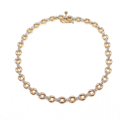 Heng Ngai 925 Sterling Silver 2-Tone Real Diamond Bracelet 7.25"
