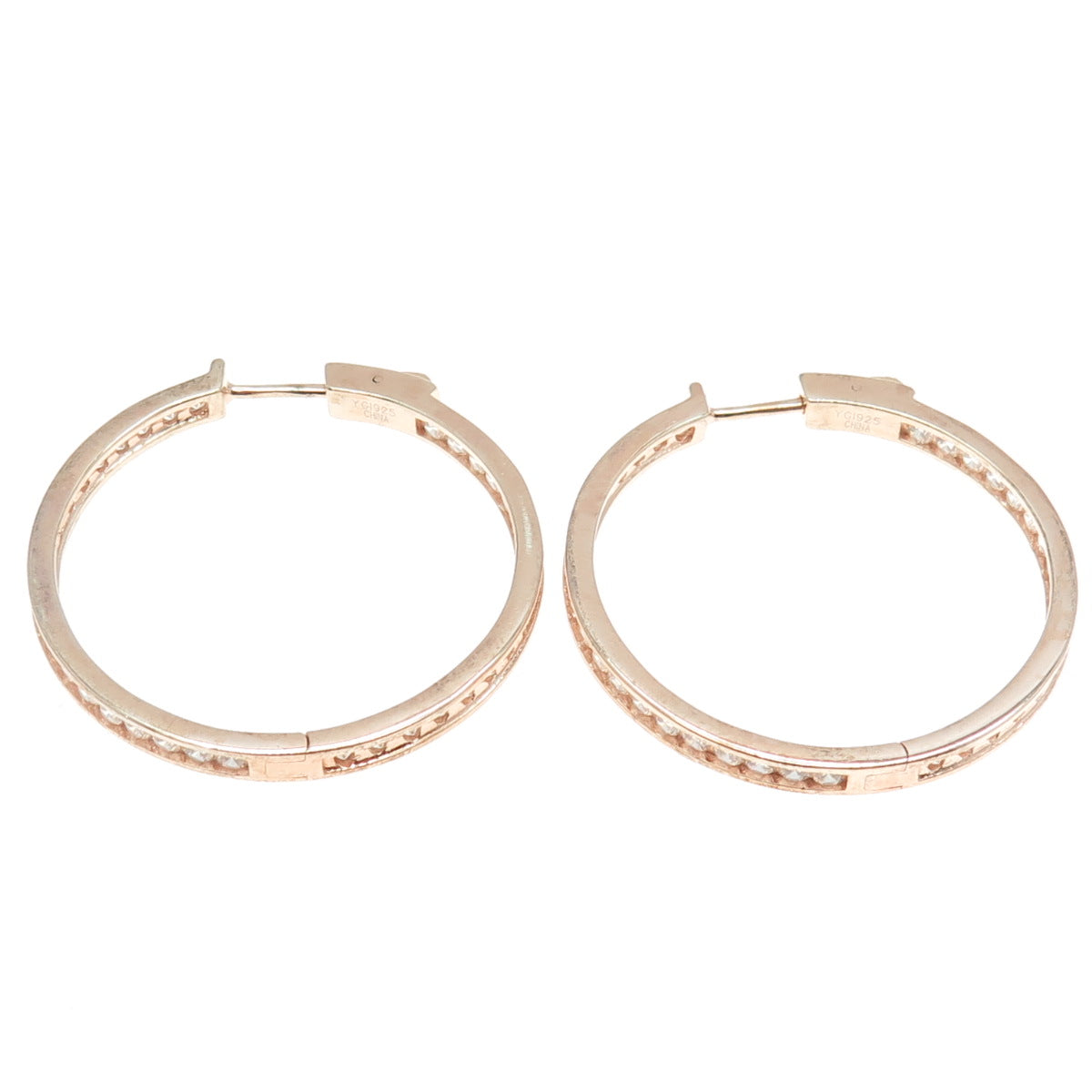 925 Sterling Silver Rose Gold Plated Round-Cut C Z In & Out Hoop Earrings