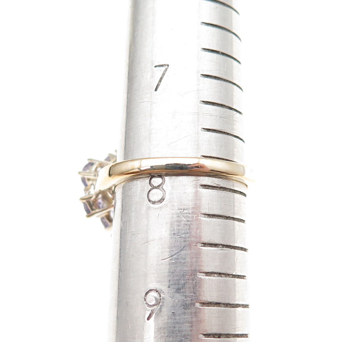 925 Sterling Silver Gold Plated Real Tanzanite & White Topaz Ring Size 8