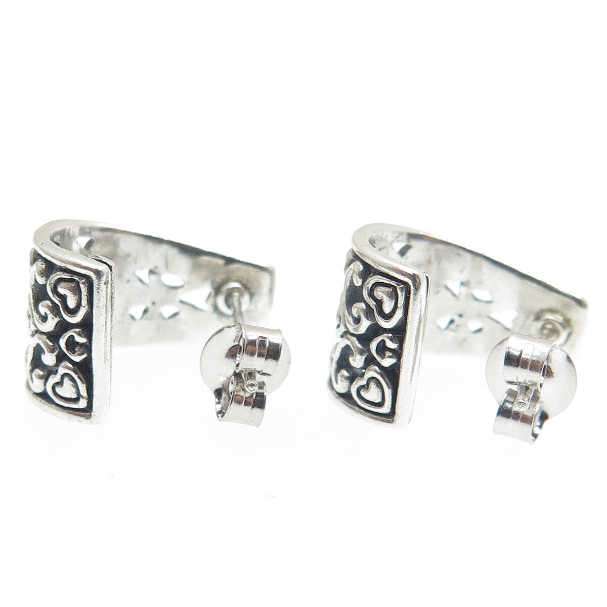 925 Sterling Silver Vintage Ornate Heart Oxidized Earrings