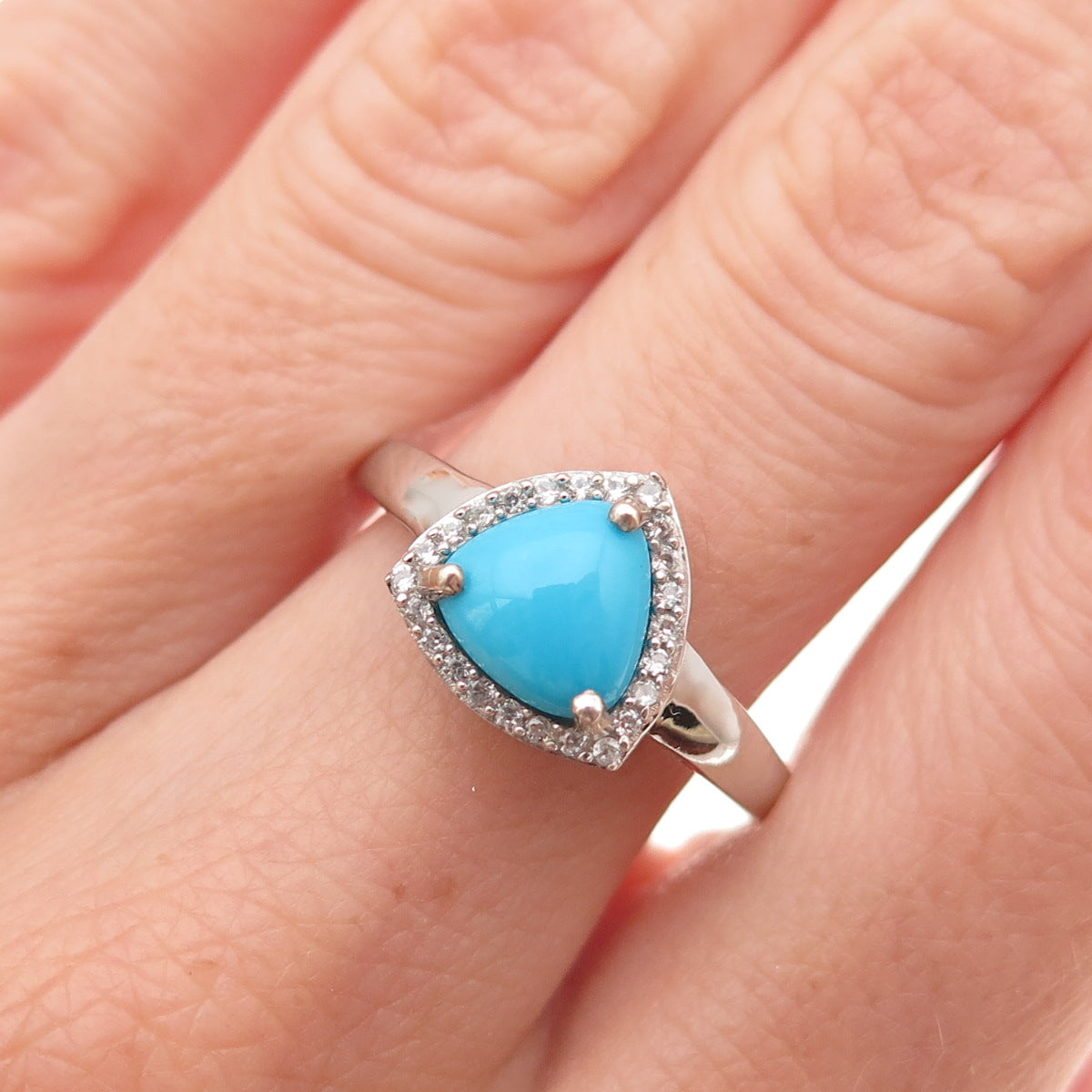 Chuck Clemency 925 Sterling Silver Real Turquoise & White Topaz Ring Size 8