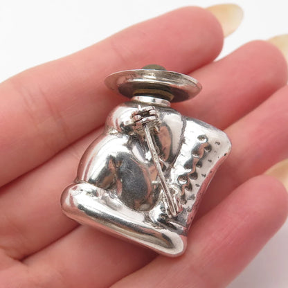 925 Sterling Silver Vintage Real Labradorite Gemstone Perfume Bottle Pin Brooch