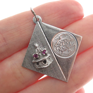 ART'S ELEGANCE 925 Sterling Silver Vintage Rhinestone Happy Birthday Pendant