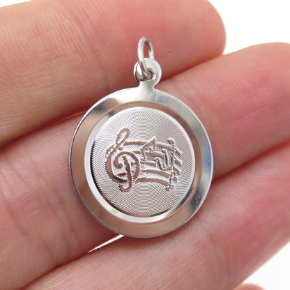 TOWN & COUNTRY 925 Sterling Silver Vintage Treble Clef & Musical Notes Pendant