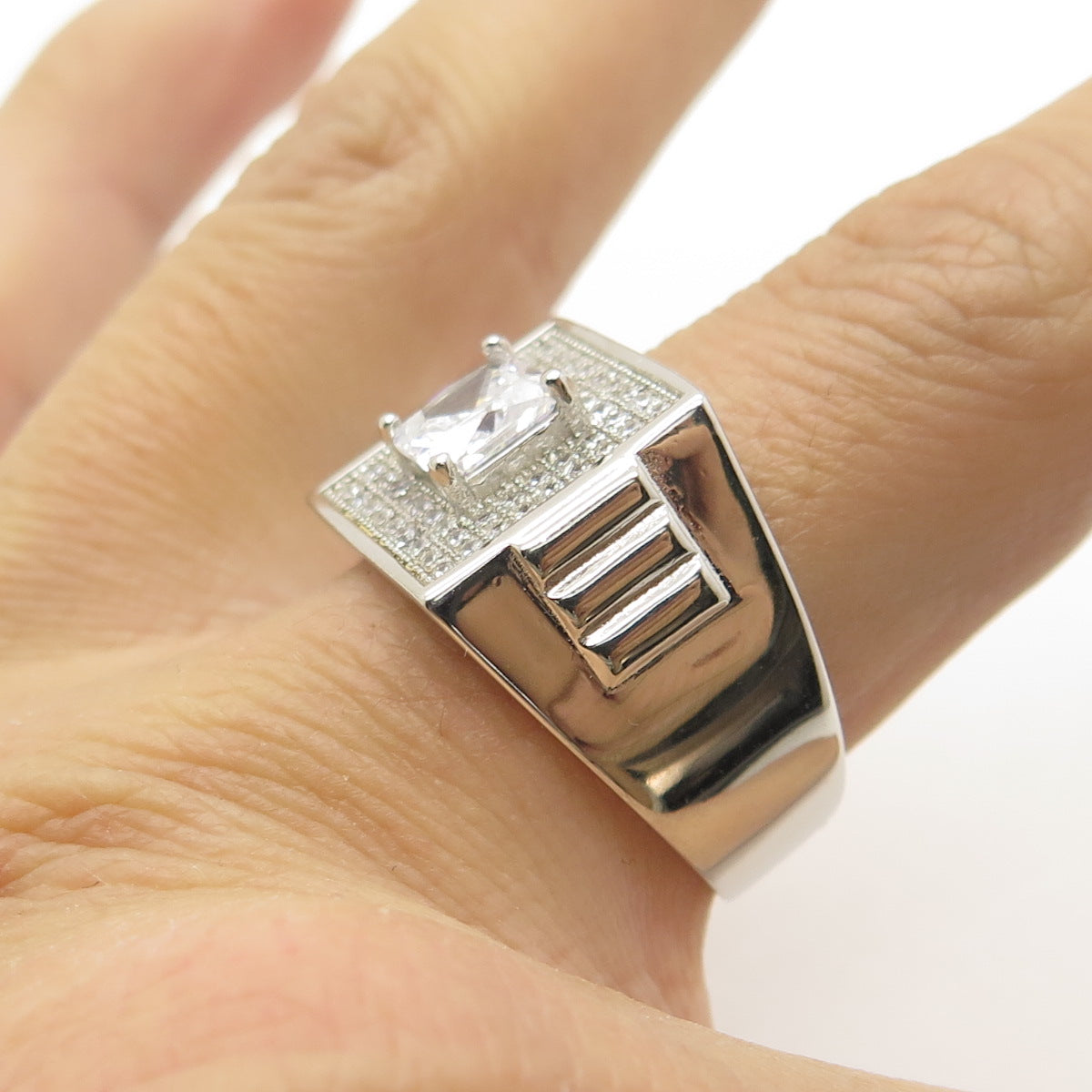 925 Sterling Silver Princess-Cut Shaped C Z Ring Size 9.25