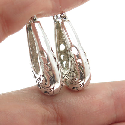 925 Sterling Silver Vintage Ornate Hinged Hoop Earrings