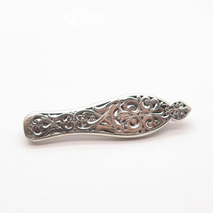 925 Sterling Silver Vintage Ornate Bar Pin Brooch