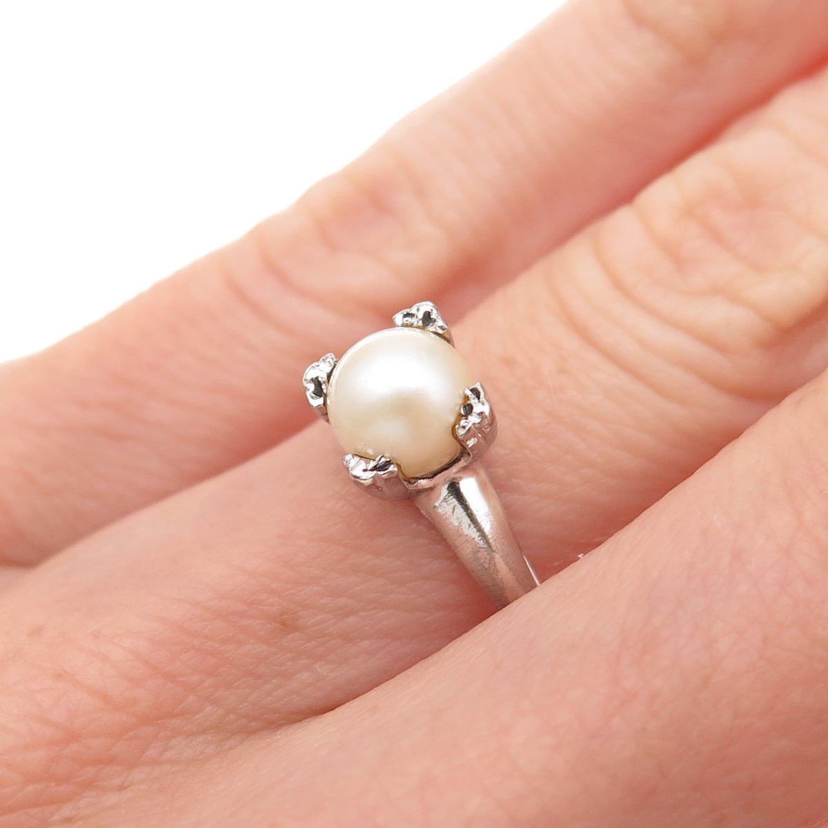 Clark & Coombs 925 Sterling Silver Antique Art Deco Real Pearl Ring Size 5.25