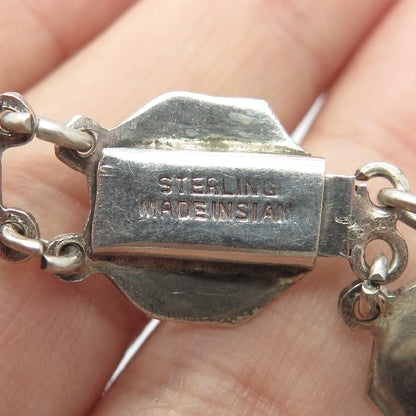925 Sterling Silver Vintage Siam Niello Hindu Goddess Panel Link Bracelet 6.75"