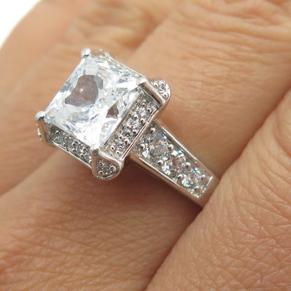 925 Sterling Silver Princess & Round-Cut C Z Engagement Ring Size 8